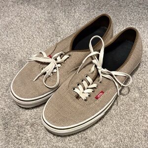 Vans New Era Herringbone Tan Sneakers with White Accents